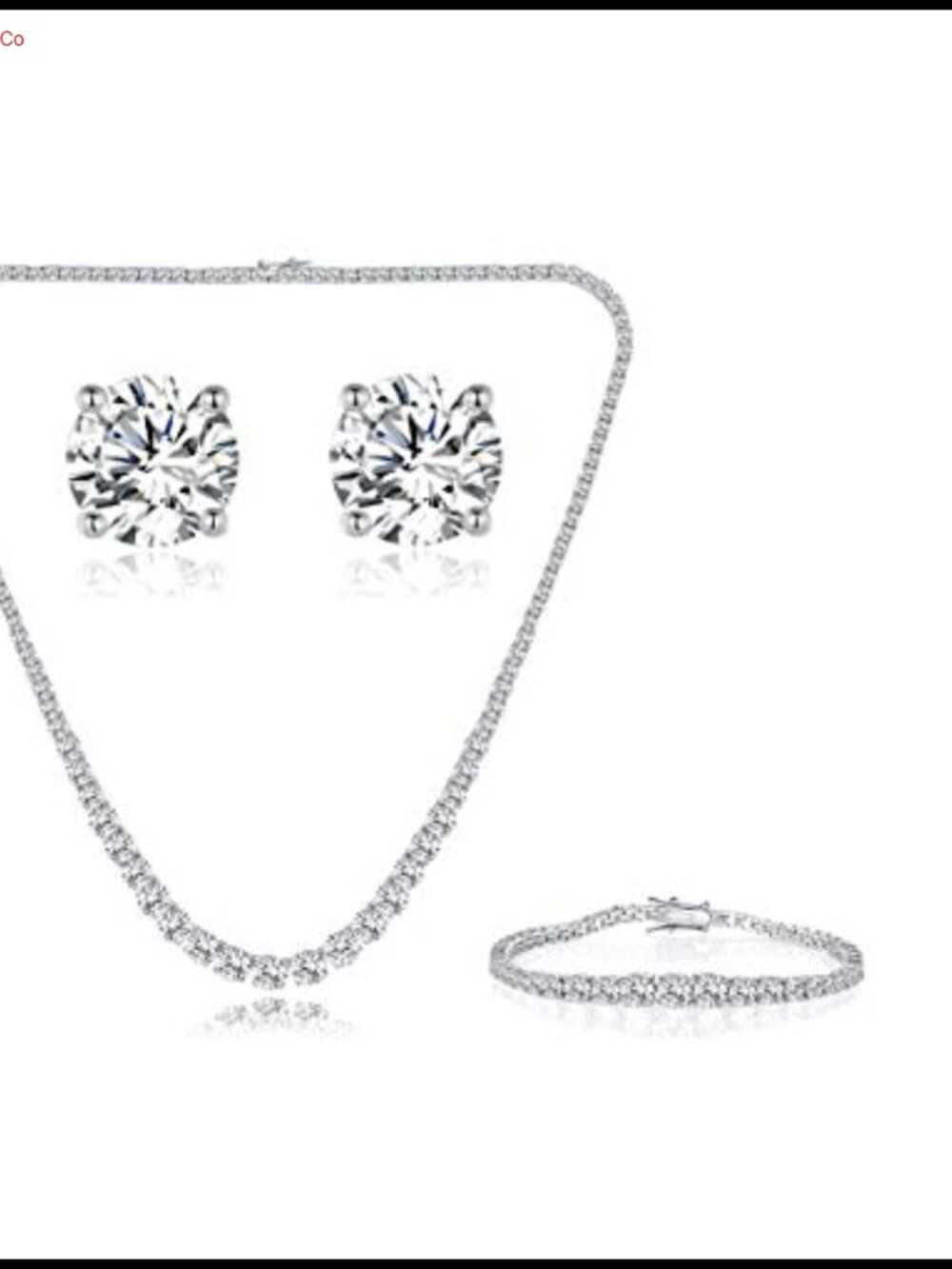 18K White Gold Plated Tennis Jewelry Set 4pc Necklace Bracelet Earrings Ring